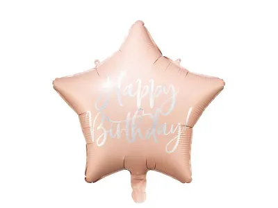 Кулька фольгована зірка "Happy Birthday" D 40 см РОЖЕВА
