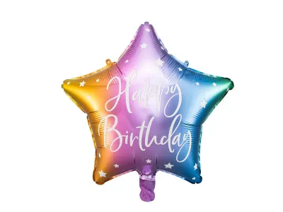 Кулька фольгована зірка "Happy Birthday" D 40 см ОМБРЕ