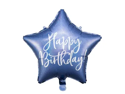 Кулька фольгована зірка "Happy Birthday" D 40 см СИНЯ