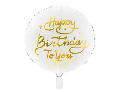 Кулька фольгована "Happy Birthday To You" круг білий (D-48 см)